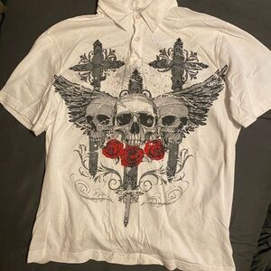 White Skull Crosses Roses Polo